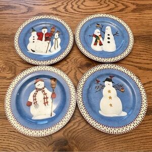 Sakura SNOWMAN Salad Piates by Debbie Mumm Designs Set of 4 1997
